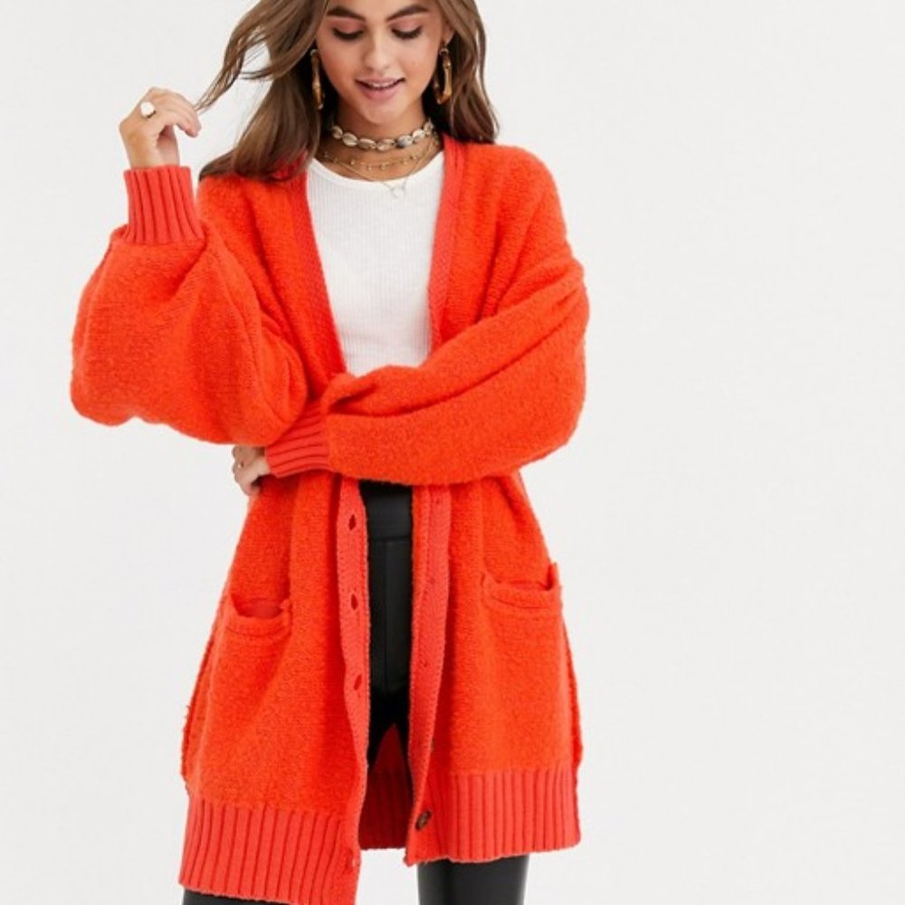 SOLD NEW FREE PEOPLE Orange Long Cardigan - Picture 5 of 6